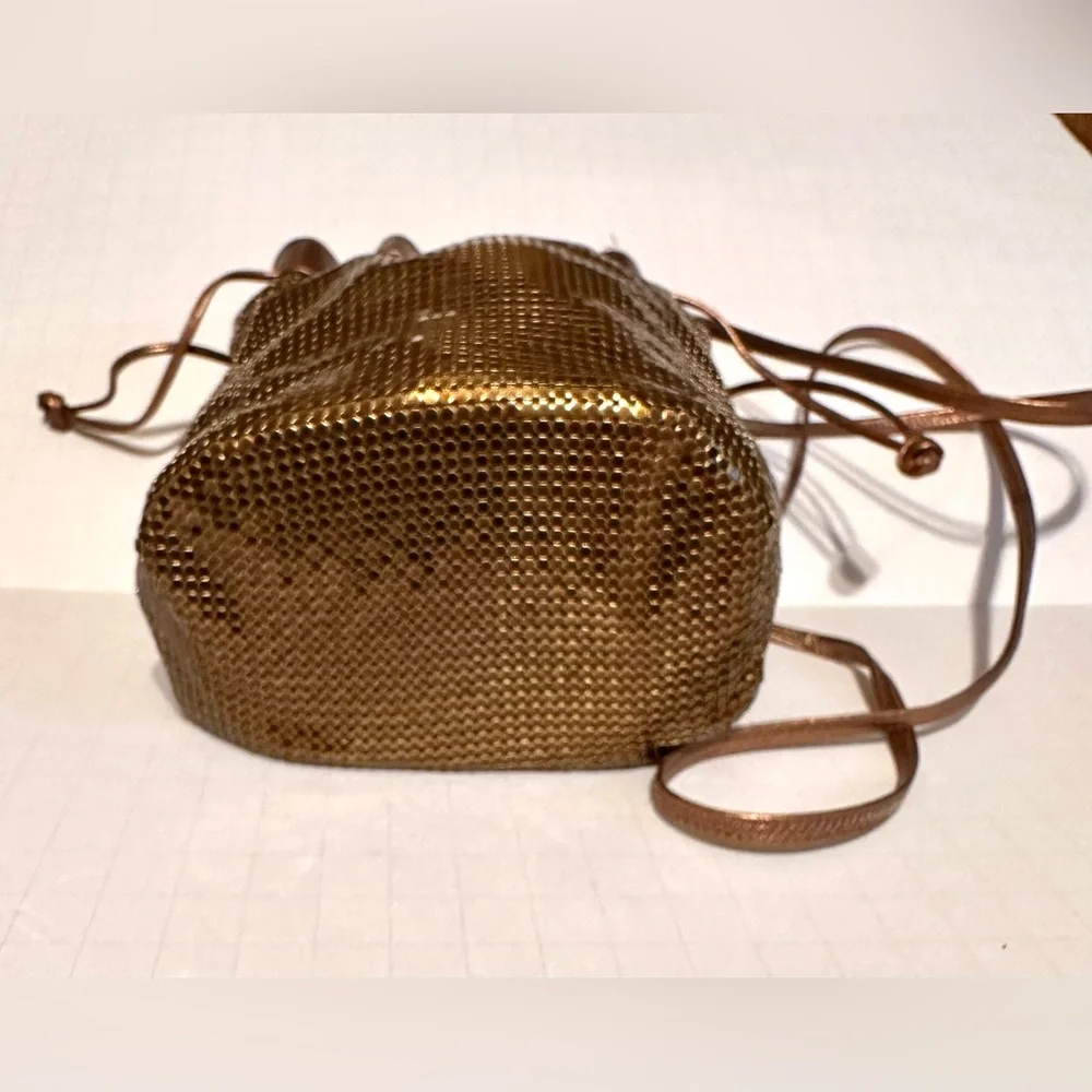 Vintage Whiting & Davis Drawstring‎ Bucket Bag Purse Small Bronze Mesh